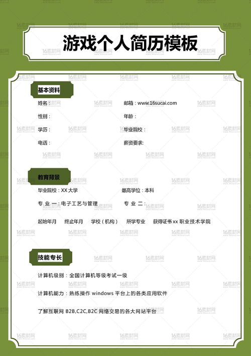 游戏个人简历,从简历看专业人才风采(图1) 游戏个人简历,从简历看专业人才风采(图1)